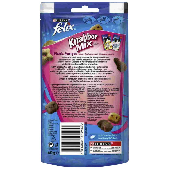 FELIX Katzensnack »Knabbermix«, Huhn/Käse/Truthahn, 60 G 4 FELIX Katzensnack »Knabbermix«, Huhn/Käse/Truthahn, 60 G – Bild 2