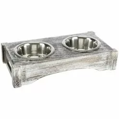 TRIXIE Napf-Set, Edelstahl/Holz 0,9 L