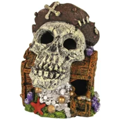 Orbit Aquariendekoration, Totenkopf Schatztruhe, Polyresin, Braun|weiß