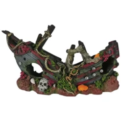 Orbit Aquariendekoration, SCHIFFSWRACK 27 CM, Polyresin, Grau|rot