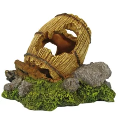 Orbit Aquariendekoration, Polyresin-Deko, Fass, 13 Cm, Polyresin, Beige|grün