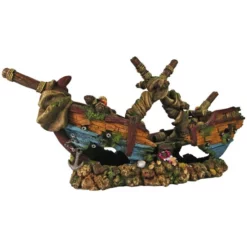 Orbit Aquariendekoration, Schiffswrack, Polyresin, Blau|orange