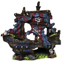 Orbit Aquariendekoration, Segelboot, Polyresin, Blau|rot