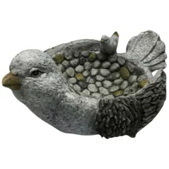 Vogeltränke, Polyresin, Hellgrau