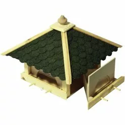 DOBAR Futterhaus, Für Wildvögel, Kiefernholz/Kunststoff/Bitumen, Natur/grün -Günstiges Tierbedarf Geschäft unnamed file 16061