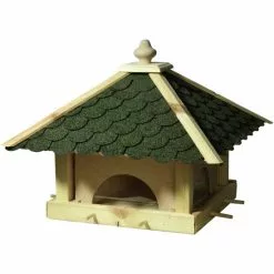 DOBAR Futterhaus, Für Wildvögel, Kiefernholz/Kunststoff/Bitumen, Natur/grün -Günstiges Tierbedarf Geschäft unnamed file 16062