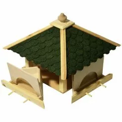 DOBAR Futterhaus, Für Wildvögel, Kiefernholz/Kunststoff/Bitumen, Natur/grün -Günstiges Tierbedarf Geschäft unnamed file 16065