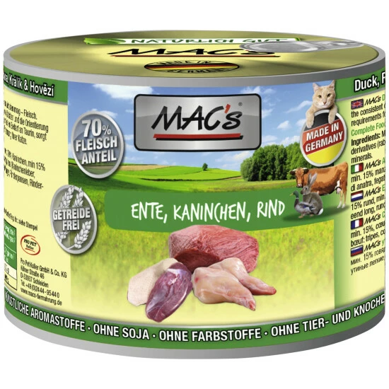 MAC'S Katzen-Nassfutter, Ente/Kaninchen/Rind, 6 X 200 G 3 MAC'S Katzen-Nassfutter, Ente/Kaninchen/Rind, 6 X 200 G