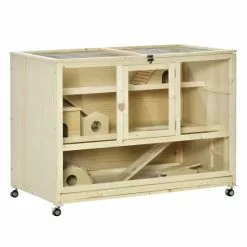 PawHut Hamsterkäfig, BxHxT: 60 X 80 X 110 Cm, Tannenholz/Kunstglas