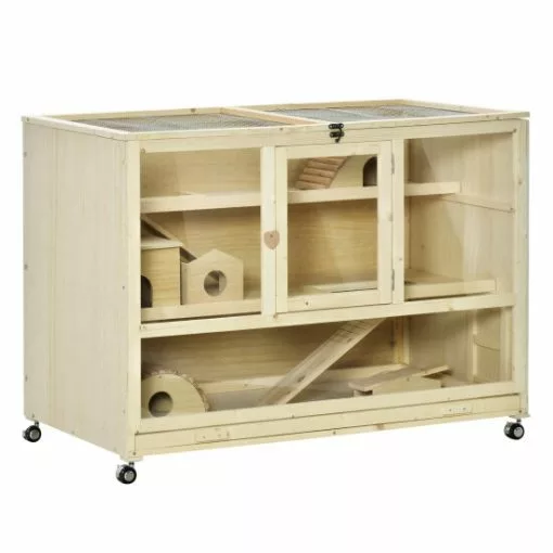 PawHut Hamsterkäfig, BxHxT: 60 X 80 X 110 Cm, Tannenholz/Kunstglas -Günstiges Tierbedarf Geschäft unnamed file 16342