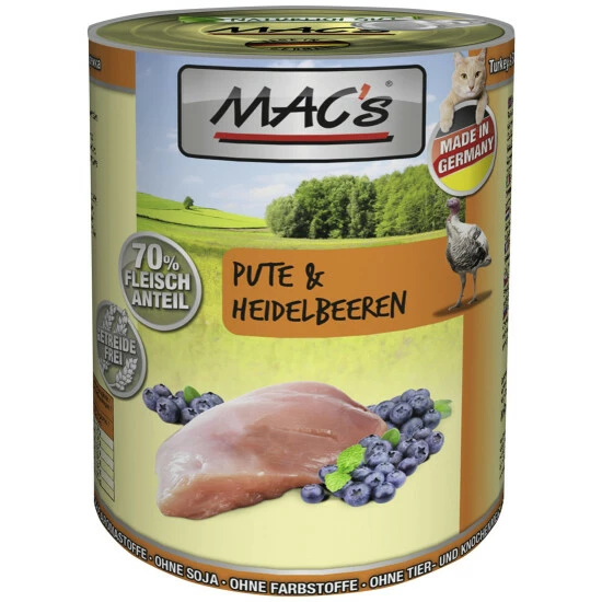 MAC'S Katzen-Nassfutter, Pute/Heidelbeere, 6 X 400 G 3 MAC'S Katzen-Nassfutter, Pute/Heidelbeere, 6 X 400 G