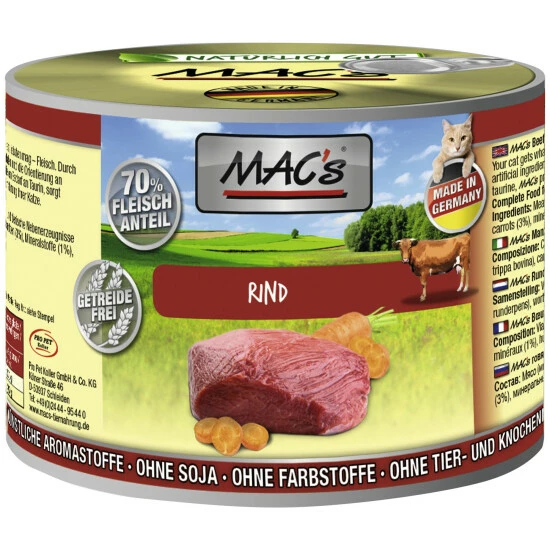 MAC'S Katzen-Nassfutter, Rind, 6 X 200 G 3 MAC'S Katzen-Nassfutter, Rind, 6 X 200 G