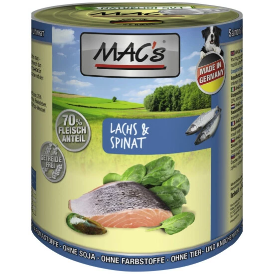 MAC'S Hunde-Nassfutter, Lachs/Spinat, 6 Dosen 3 MAC'S Hunde-Nassfutter, Lachs/Spinat, 6 Dosen