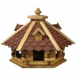 DOBAR Vogelfutterhaus, Für Wildvögel, Kiefernholz/Bitumen, Rot/braun/dunkelbraun