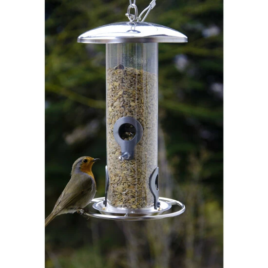 DOBAR Vogelfuttersäule, Acrylglas/Metall, Silberfarben 6 DOBAR Vogelfuttersäule, Acrylglas/Metall, Silberfarben – Bild 4